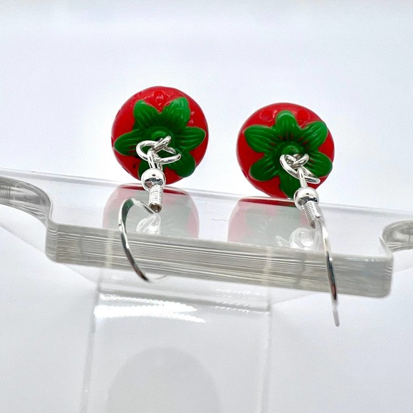 Strawberry Earrings - Red Strawberries - Summer Fruit Earrings - Picture 3 of 8